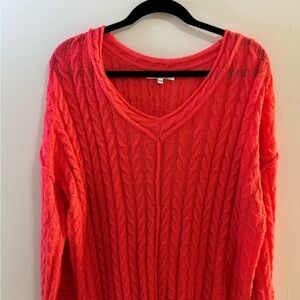 Boutique Womens V-Neck Cable Knit Sweater - Coral